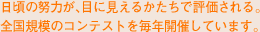 �����̓w�͂��A�ڂɌ����邩�����ŕ]�������B�S���K�͂̃R���e�X�g�𖈔N�J�Â��Ă��܂��B